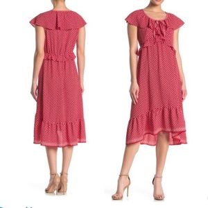 Max Studio Polka Dot Keyhole Ruffled Midi Dress XS